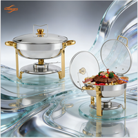 Ensemble de service de buffet en acier inoxydable doré, alimenté au carburant, avec couvercle de visualisation en verre et réchaud à buffet, capacité de 4 L