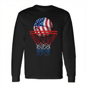 Camiseta de manga larga para niños con bandera estadounidense del 4 de julio, patriótica, de baloncesto, de estilo americano - Product Image 2