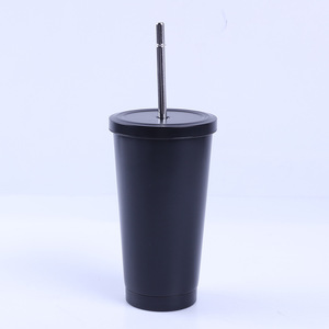 Logo personalizzato 16oz doppia parete in acciaio inox paglia tazza da caffè con coperchio e paglia tazza sottovuoto capacità 500ml - Product Image 5