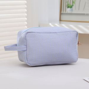 Custom Logo Promotion Personalized Modern Blue-White Striped Zipper Large-Capacity Waterproof Towel <b>Makeup</b> Travel <b>Storage</b> - Product Image 4
