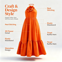Robe longue maxi sans manches à fleurs 3D pour femme, avec volants, idéale pour l'été, la plage, les vacances, décontractée, fluide, ODMOEM