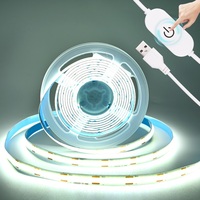 Bande LED COB 5V avec variateur tactile, prise USB, haute densité, flexible, indice de protection IP20, 3000K/4000K/6500K, éclairage intérieur, bandes LED COB