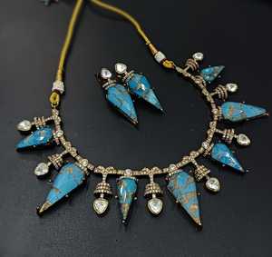 Venta caliente joyería tradicional mayorista indio Kundan tachonado diseño ovalado collar conjunto Stud pendientes para mujeres y niñas - Product Image 3