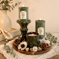Ensemble de bougies parfumées sans fumée avec support en céramique, décoration romantique pour la maison, ensemble de bougies d'aromathérapie, cadeau pour Noël