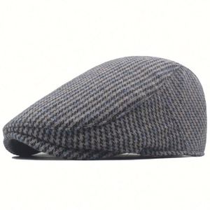 Wool Tweed Checked Herringbone Beret Hats <b>Men</b> Fall Winter Plaid <b>Flat</b> Gatsby Hat Outdoor Warm <b>Flat</b> Top Ivy <b>Cap</b> - Product Image 3