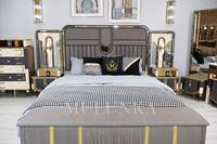 Élégant Ensemble de Meubles de Chambre à Coucher en Bois Classique de Luxe avec Tête de Lit Miroir King Size pour Maison ou Hôtel