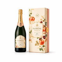 Boîte cadeau de luxe personnalisée à motif floral avec fermeture métallique, emballage rigide haut de gamme pour bouteilles de vin mousseux
