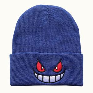 Nouveaux bonnets tricotés brodés à motif dessin animé grande bouche yeux rouges avec logo personnalisé, impression en relief, vente en gros - Product Image 6