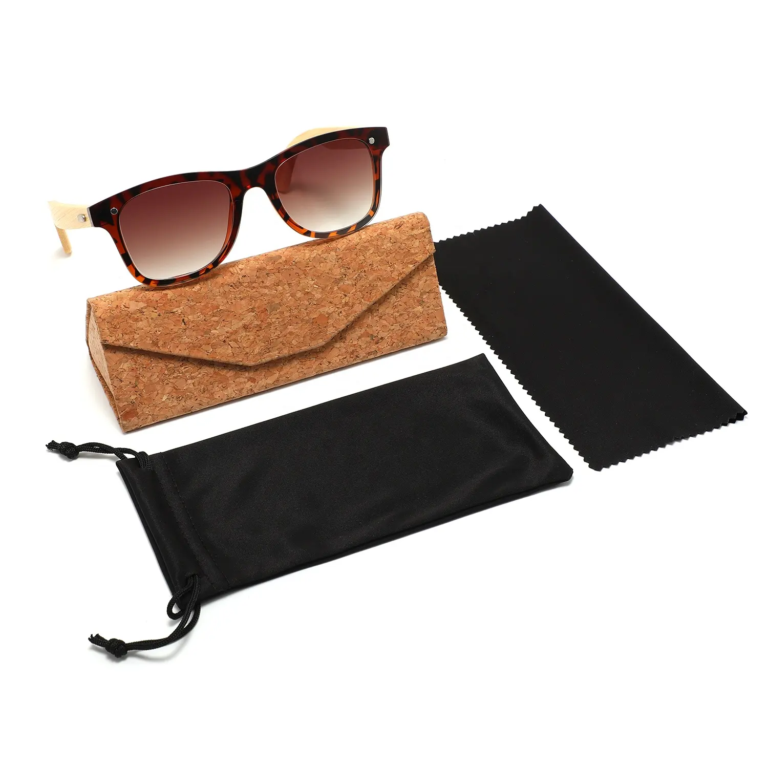 Benutzer definiertes Logo Luxus Beliebte PVC Faltbare Tasche Bambus Brille Verpackung Box Sonnenbrille Fall Set Lager Brillen Fall & Tasche