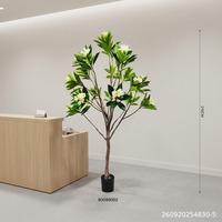 Pohon Plumeria Buatan 210cm Bunga Putih dengan Bagian Tengah Hijau, Pot Plastik, Tanaman Frangipani Palsu untuk Dekorasi Rumah dan Hotel