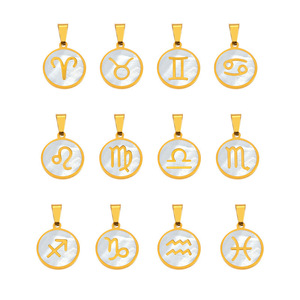 Conchiglia 12 segno zodiacale collana pendente 18K oro placcato in acciaio inossidabile <span class=keywords><strong>oroscopo</strong></span> rotondo medaglione ciondolo gioielli - Product Image 5