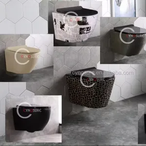 Louças sanitárias de banheiro multicoloridas personalizadas, vaso sanitário suspenso de cerâmica de uma peça, fixado na parede, vaso sanitário suspenso