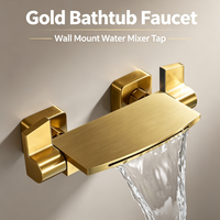Robinet mélangeur cascade mural de luxe, finition laiton brossé, pour baignoire de salle de bain