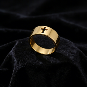 Anillo de acero inoxidable mate hueco con diseño de cruz para hombre, joyería cristiana, venta al por mayor. - Product Image 2