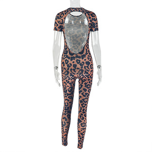 Viviblook Z0130JP02 Mono de mujer con estampado de leopardo, manga corta, sin espalda, ajustado, informal, de una pieza - Product Image 5