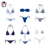 MLY Private Label Zwemkleding Halter Textuur Print Kleur Dames Bikini Sets Sexy Badkleding
