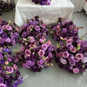 Centro de Mesa de Flores Artificiales Verde y Morado de 60 cm, Personalizable, para Decoración de Mesa de Boda o Banquete, GreenLife - Product Image 1