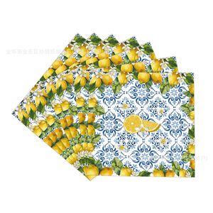 ชุดจานชามกระดาษลายเรโทรสีฟ้าขาวเลมอนแบบใช้แล้วทิ้ง พร้อมแก้ว กระดาษเช็ดปาก และอุปกรณ์สำหรับงานเลี้ยงอาหารค่ำในครอบครัว - Product Image 4