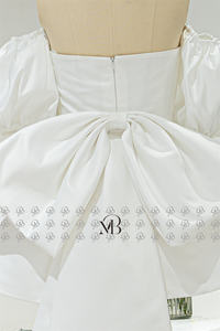 Mily mariée QD06339 détachable grand nœud bouffant manches courtes fermeture éclair dos Mini robe de mariée courte - Product Image 6
