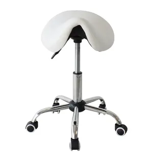 Taburete Hidráulico Rodante Ajustable Económico, Tapizado en Cuero Blanco Impermeable, Mueble de Peluquería <span class=keywords><strong>para</strong></span> Salón de Belleza, Oficina en Casa y Barbería - Product Image 5