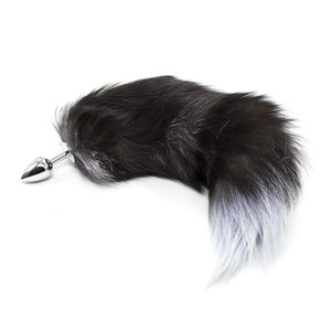 Jouet anal en métal SM en forme de queue de renard érotique, masturbateur, queue de renard démon gris et blanc, fabricant de queues de chien anales. - Product Image 2