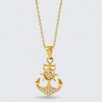 Collier Modèle Bateau Pirate Vintage en Gros Prix Usine Plaqué Or 18K Étanche Pendentif Ancre avec Pierre Zircon