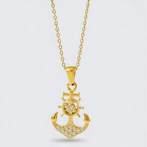 Collana con Modello di Nave Pirata Vintage all'Ingrosso, Prezzo di Fabbrica, Ciondolo Ancora Placcato Oro 18K Impermeabile con Zirconi - Product Image 1