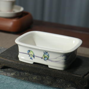 Pot à bonsaï rectangulaire en céramique, peint à la main, motif paysage bleu et blanc, pour plantes d'intérieur - Product Image 4