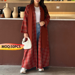 Oem Personnalisé <span class=keywords><strong>Tartan</strong></span> Plaid Dubai 2025 Design Modeste Eid Ramadan Décontracté Luxe Traditionnel Devant Ouvert Vêtements Islamiques Abaya - Product Image 1