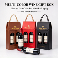 Boîte en carton ondulé personnalisée, boîte cadeau de luxe pour deux bouteilles de vin, boîte de transport pour vin en papier rigide avec poignée en corde pour vin haut de gamme
