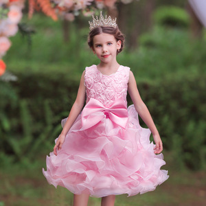Vestido de Novia <span class=keywords><strong>para</strong></span> <span class=keywords><strong>Niñas</strong></span>, Vestido de Fiesta de Princesa con Flores y Lazo, Cuello Redondo, Largo hasta el Suelo - Product Image 5