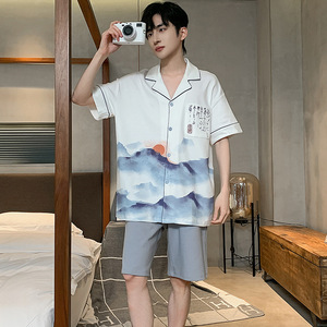 SAMWESTART 2024 été nouveau Style chinois pyjamas hommes coton Style National à manches courtes Shorts rétro décontracté Homewear costume - Product Image 3