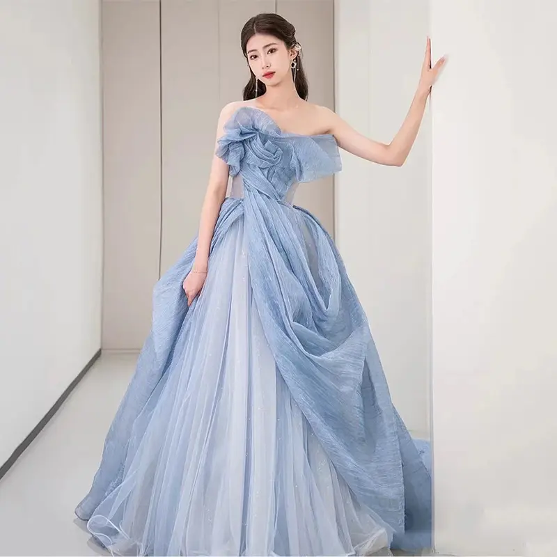 2022 Women party sleeveless blue luxury strapless long evening prom dresses