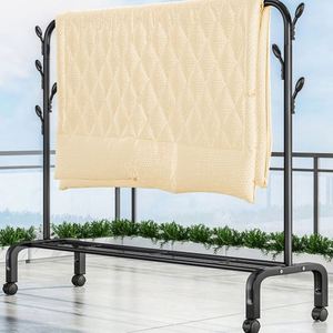Porte-vêtements métallique à double tringle épaissi de qualité supérieure avec <span class=keywords><strong>roulettes</strong></span> mobiles, pour salon, chambre et buanderie - Product Image 4