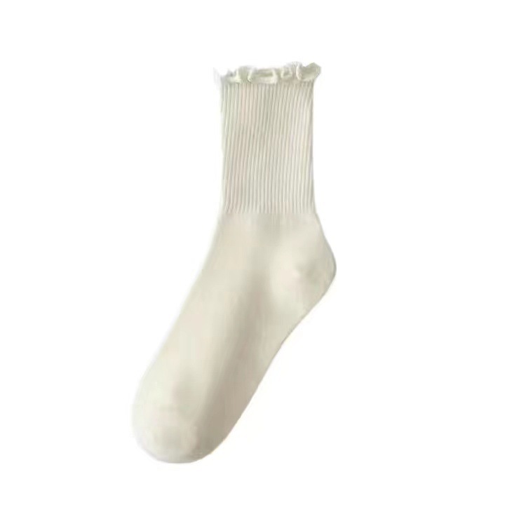Women's mid-length tank top [milky white with ruffled edges]