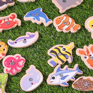 Jouets de pêche magnétiques JK, 33 pièces, animaux marins en bois, éducatifs pour enfants de 3 à 6 ans, garçons et filles - Product Image 1