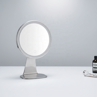 Miroir de table LED 8 pouces avec grossissement 5X, variateur tactile, lumière à mémoire 3 couleurs, rechargeable Type-C 1000 mAh, miroir chromé