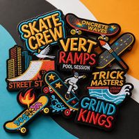 Patchs brodés thermocollants ou à coudre, style urbain, sur le thème du skate, avec motifs Graffiti Trick Master Grind King
