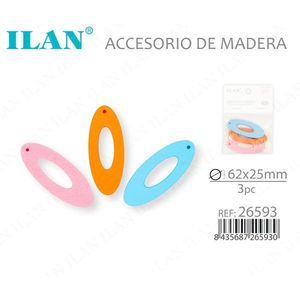 Accesorio ovalado de madera Ilan de 62x25mm, 3 piezas, para manualidades - Product Image 2