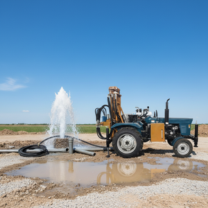 Foreuse mobile pneumatique DTH sur roues <span class=keywords><strong>pour</strong></span> puits d'eau, 200 m, <span class=keywords><strong>pour</strong></span> forage de puits, avec <span class=keywords><strong>pompe</strong></span> agricole - Product Image 1