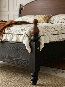 Base de Cama de Madera Maciza Premium, Cabecera Curva Estilo Francés Vintage, Patas Bicolor Negras, Muebles de Dormitorio, Cama Doble de Madera Estable para el Hogar - Product Image 4