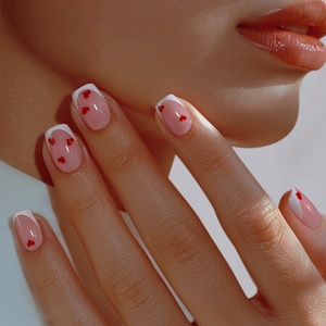BTArtbox Uñas Postizas Artificiales con Pegamento al por Mayor, Gel Suave, Cortas, Cuadradas, Estilo Francés, para San Valentín, Marca Privada, Uñas a Presión - Product Image 1