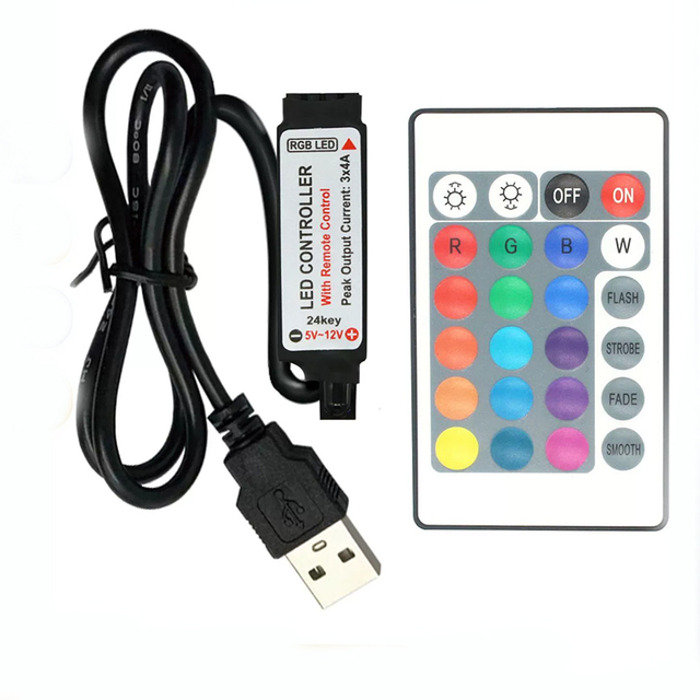 DC 12V 24V 6A Mini 4 Pin 24Keys RGB Remote Controller Infrared Colorful Dimmer for RGB Strip Light