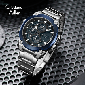 Montre Homme Cristiano Aillen, Mode Moderne, Quartz, Acier Inoxydable, Étanche 3ATM, Lumineuse, Multifonctionnelle, Six Aiguilles, Affaires - Product Image 6