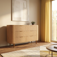 Commode à 10 tiroirs de style moderne et contemporain, luxueuse, faite à la main, écologique, série Byron, en chêne massif et acier inoxydable, pour chambre à coucher