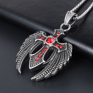 Majestic <b>Cross</b> Pendant <b>With</b> Wings Red Zirconia Stainless Steel Necklace For Men Gift Jewelry SP449 - Product Image 3