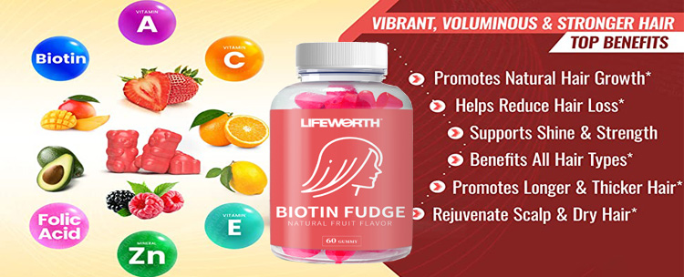 Lifeworth Promotes Hair Growth Biotin Gummy candies Bear