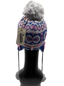 หมวกบีนนี่ไหมพรมอะคริลิกคุณภาพสูงสำหรับผู้หญิง ลายแจ็คการ์ด สำหรับฤดูหนาว พร้อมแผ่นหนังและพู่ไหมพรมพิมพ์ลายซิลิโคน - Product Image 6