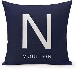 Vintage Custom Printed Linen Cushion <strong>Cases</strong> &amp; <strong>Pillow</strong> Covers with Letter Designs for Home Decor Navy Blue Farmhouse Style - Product Image 1
