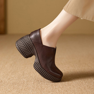 Handcrafted Single <b>Shoe</b> Large Belt Buckle Retro One-Heel Round-Toed Genuine Leather Waterproof <b>Soft</b>-<b>Sole</b> Anti-Slip - Product Image 3
